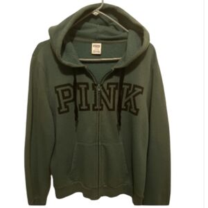 PINK VS Full Zip Up Hoodie Dark Green w/Blk Block Logo 😍🔥🔥🔥💎💎💎